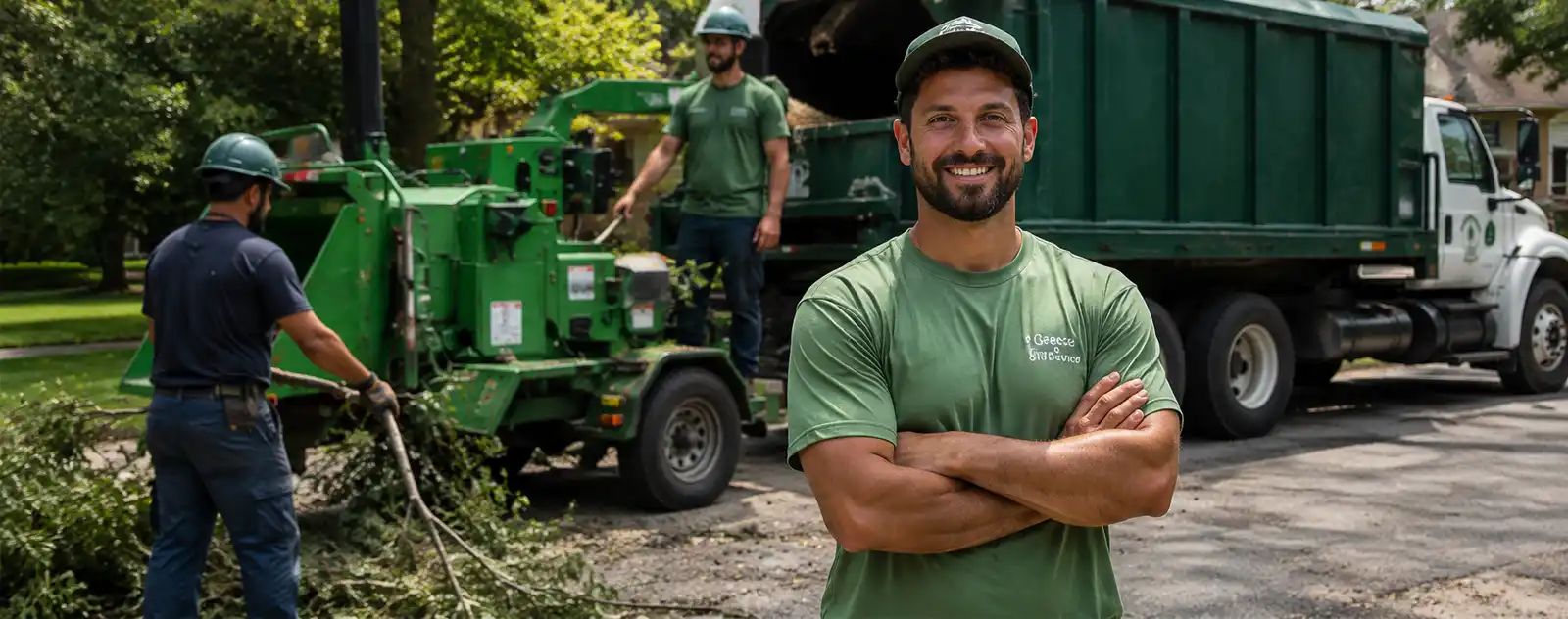 Greece Tree Service crew collaborating on a job site